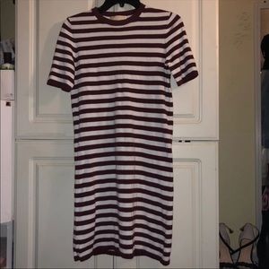 MICHAEL KORS maroon burgundy white stripes heavy KNIT T-SHIRT DRESS